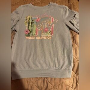 Women's XS MTV Long-Sleeve Sweatshirt With Cactus I Want My MTV  Gray And Pink